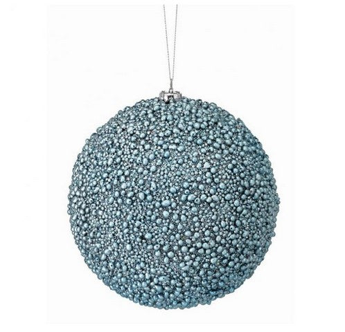 6" Blue Metallic Mini Bead Ball Ornament Set Of 6