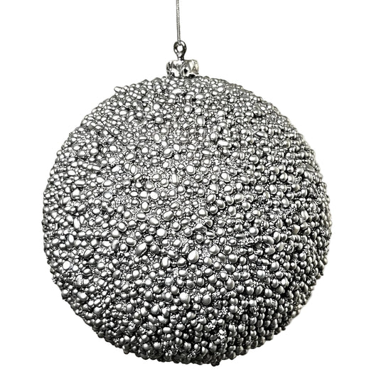 6" Silver Metallic Mini Bead Ball Ornament Set Of 6