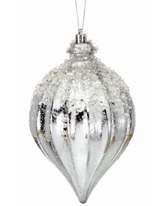 7" Silver Iced Finial Ornament Set Of 6