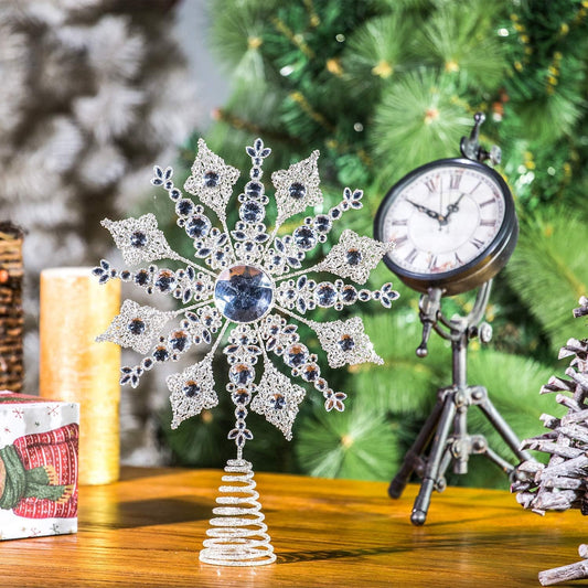 14.5" Silver Glitter Jeweled Snowflake Tree Topper
