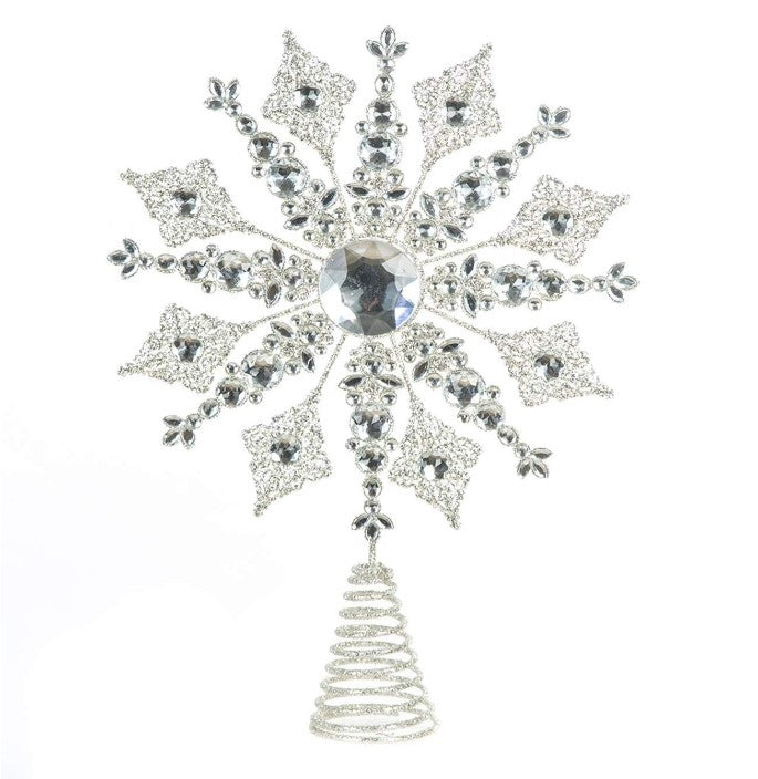 14.5" Silver Glitter Jeweled Snowflake Tree Topper