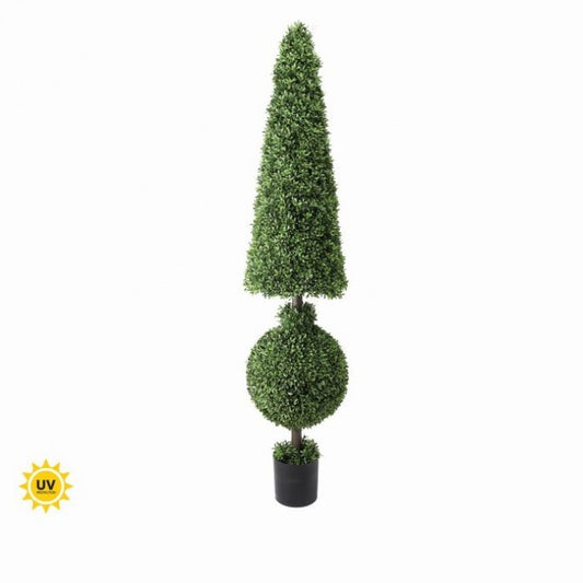 6 FT UV Green Boxwood Ball & Cone Topiary Potted