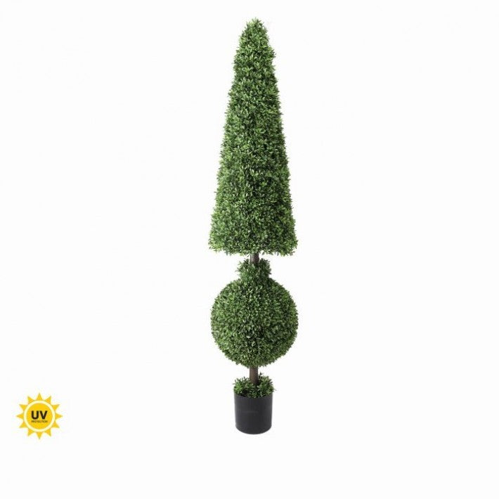 6 FT UV Green Boxwood Ball & Cone Topiary Potted