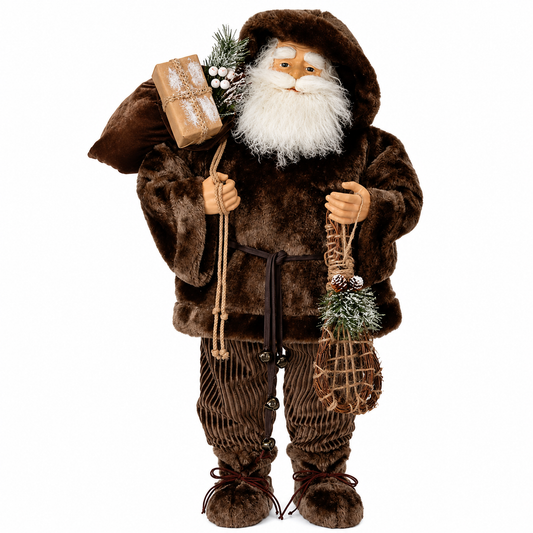 3 FT Brown Fur Lodge Santa With Presents