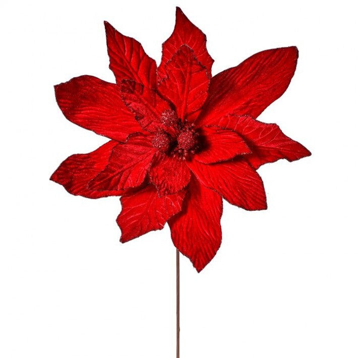 30" Red Velvet Poinsettia Stem Set Of 6