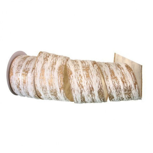 Spool of ribbon with a wooden texture on a white background