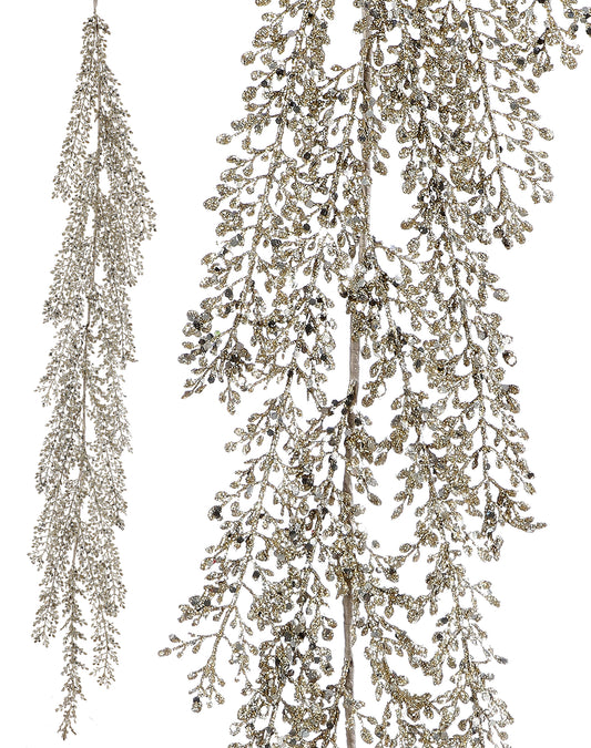 Decorative silver garland with beads on a white background