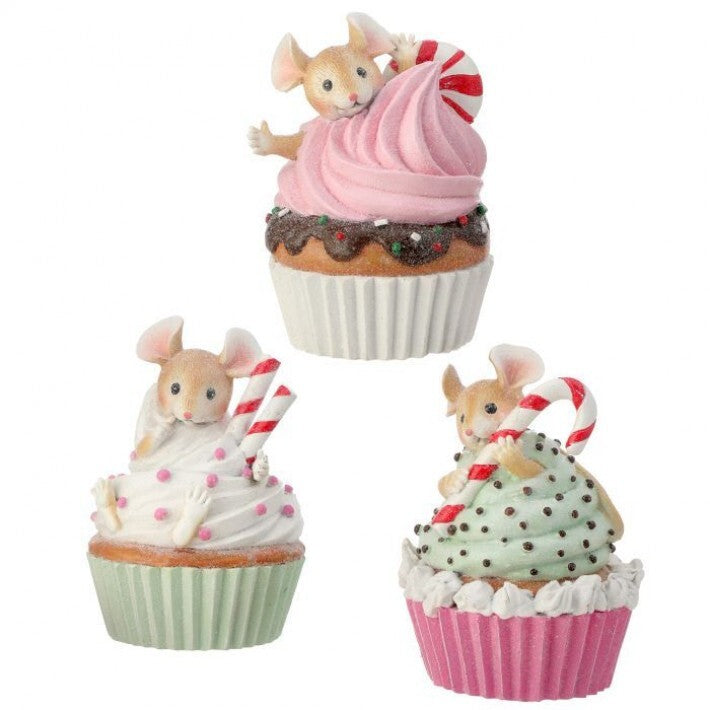 Cupcake de dulce de 6" con ratón, set surtido de 3 unidades