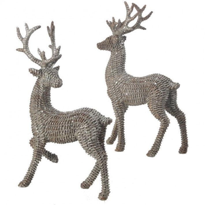 18" Glitter Rattan Standing Deers Assorted Set of 2