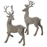 18" Glitter Rattan Standing Deers Assorted Set of 2