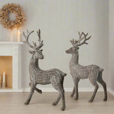 18" Glitter Rattan Standing Deers Assorted Set of 2