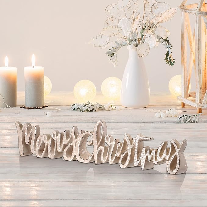 16" Frosted Gold Merry Christmas Sign