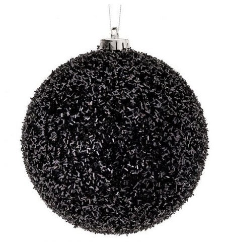 6" Black Tinsel Ball Ornament Set Of 4