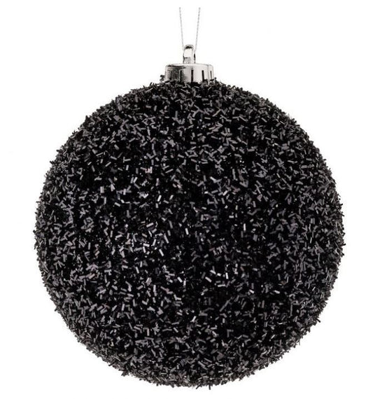 Juego de 4 adornos de bola de oropel negro de 6"