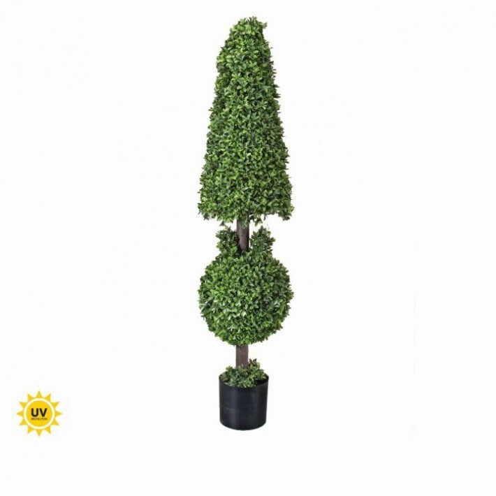 4.5 FT UV Green Boxwood Ball & Cone Topiary Potted