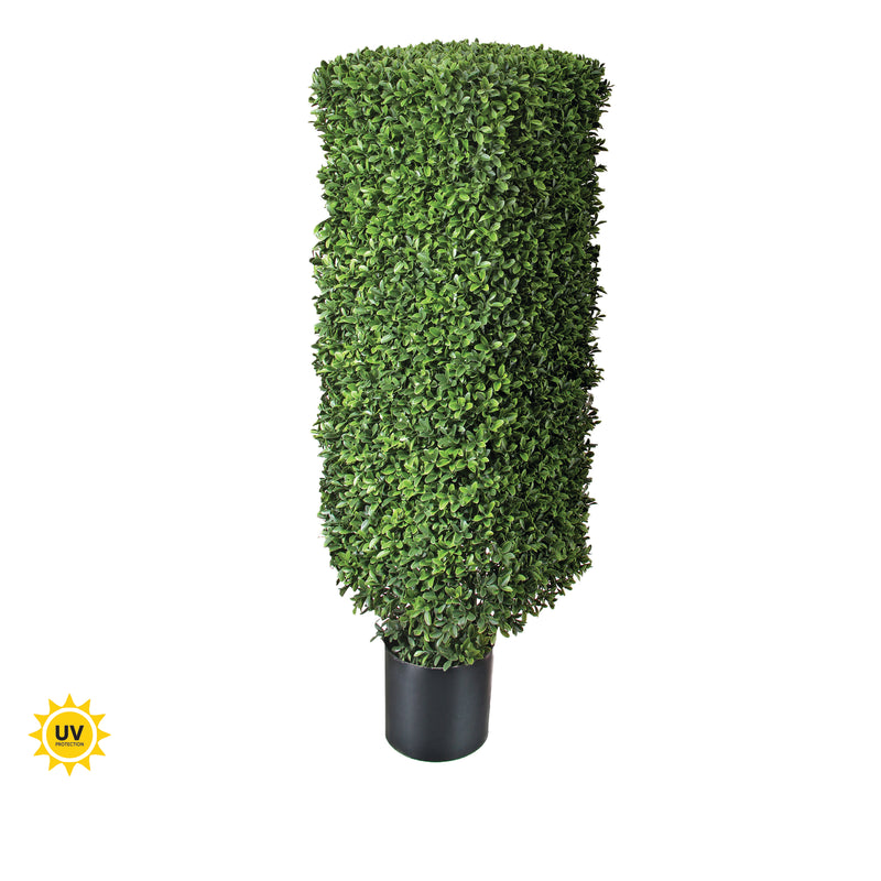 4 FT UV Green Boxwood Square Column Potted Topiary