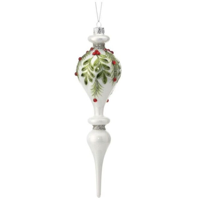 10" White Holly Finial Ornament Set Of 6