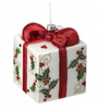5" White Holly Gift Box Ornament Set Of 6