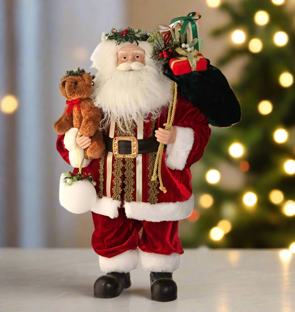 Papá Noel de 24" con oso, pelota y bolsa de regalo