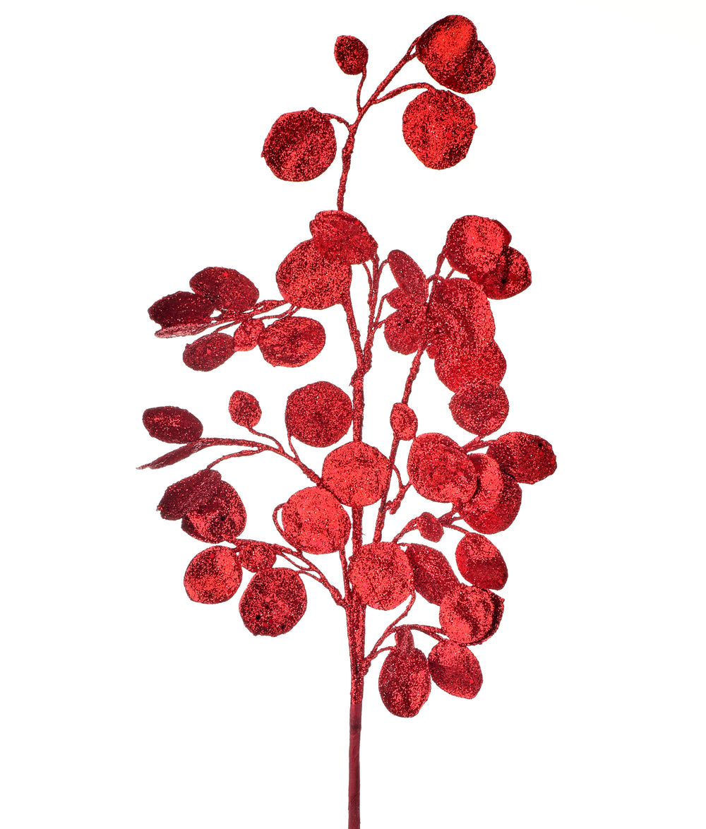 30" Red Glitter Leaf Spray Set Of 12