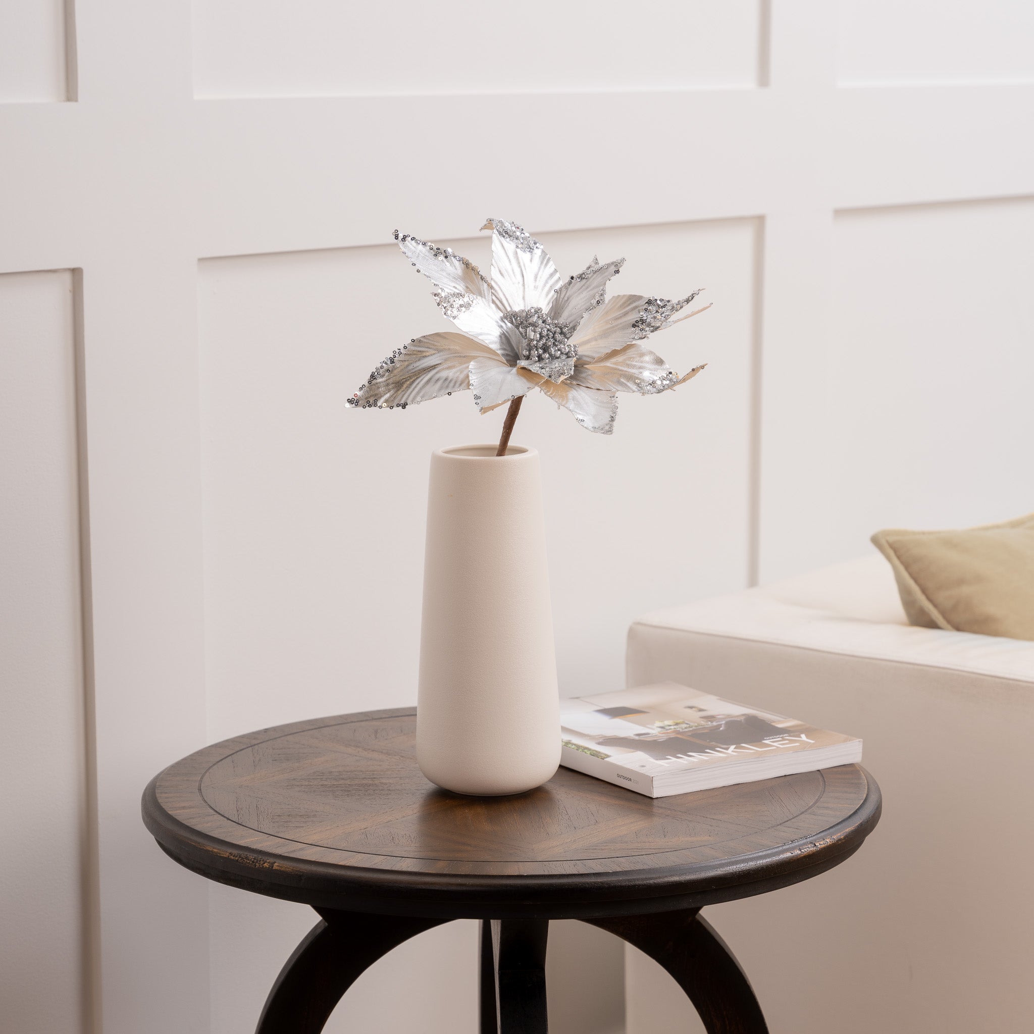 24" Silver Metallic Sequin Edged Poinsettia Set Of 12