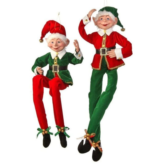 30" Red & Green Tidings Bendable Elves Ornament Assorted Set Of 2