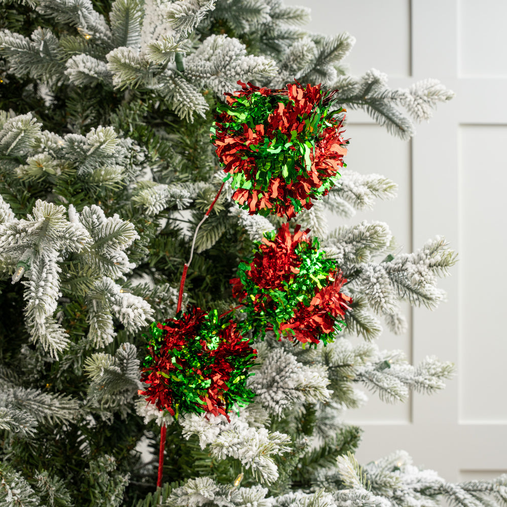 Juego de 6 esprays de bolas de oropel rojo y verde de 30"