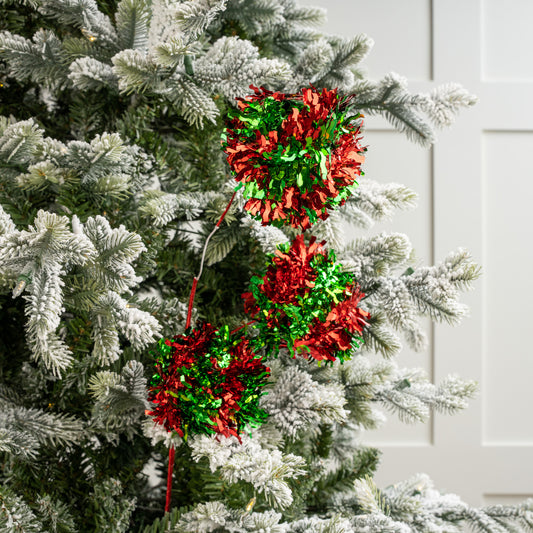 30" Red & Green Tinsel Ball Spray Set Of 6