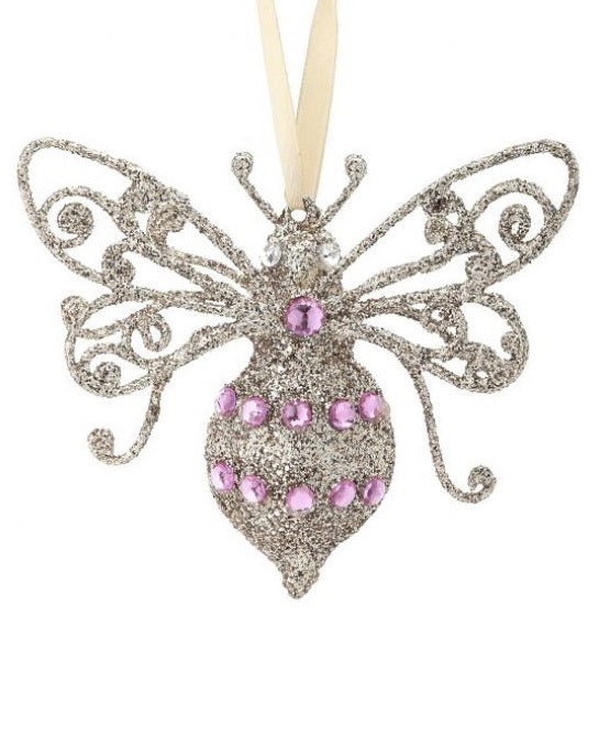 Adorno de abeja de 4" con gema rosa, juego de 6