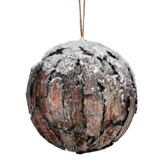 6" Snowy Bark Ball Ornament Set Of 6