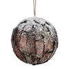 6" Snowy Bark Ball Ornament Set Of 6