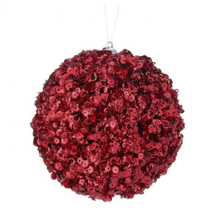 4" Red Sequin Ball Ornament Set Of 6