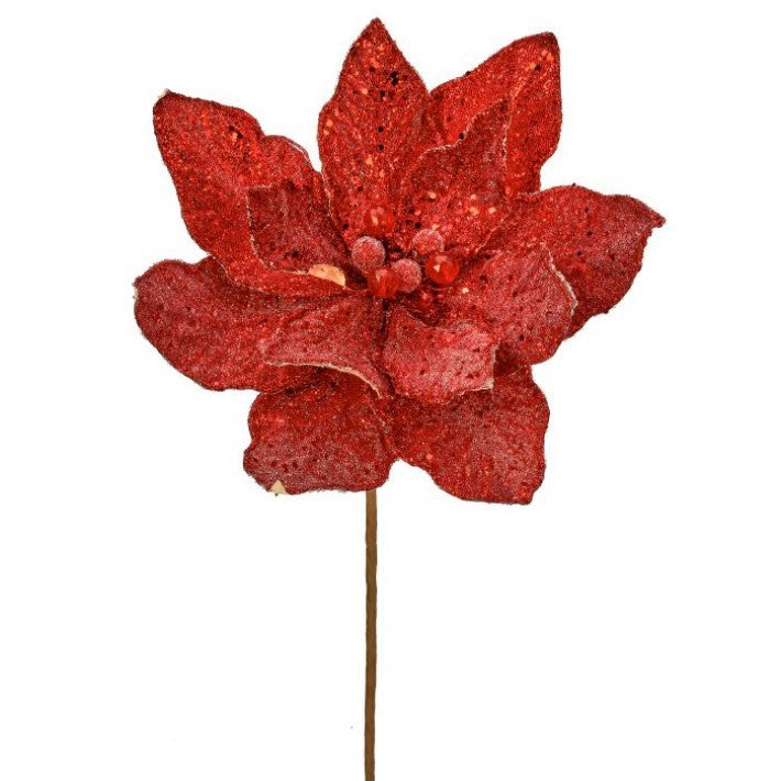 24" Micro Beaded Sequin Poinsettia Stem Set Of 6