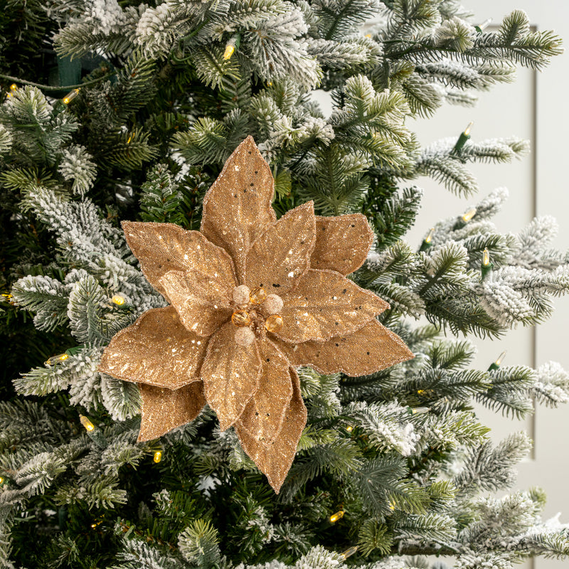 24" Micro Beaded Sequins Poinsettia Stem Set Of 6