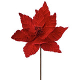 24" Velvet Glitter Poinsettia Stem Set Of 12