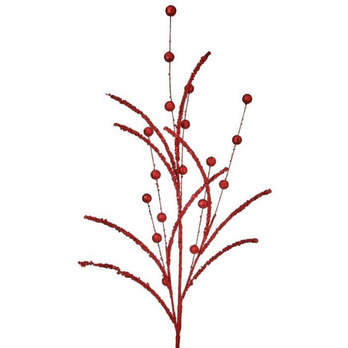 35" Glitter Beaded Stem Ball Spray Set Of 12