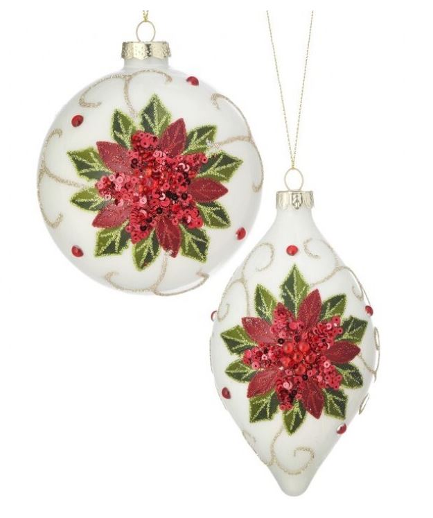 4"- 6" White Holly Ball Finial Assorted Ornament Set Of 6