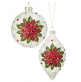4"- 6" White Poinsettia Ball Finial Ornament Assorted Set Of 6