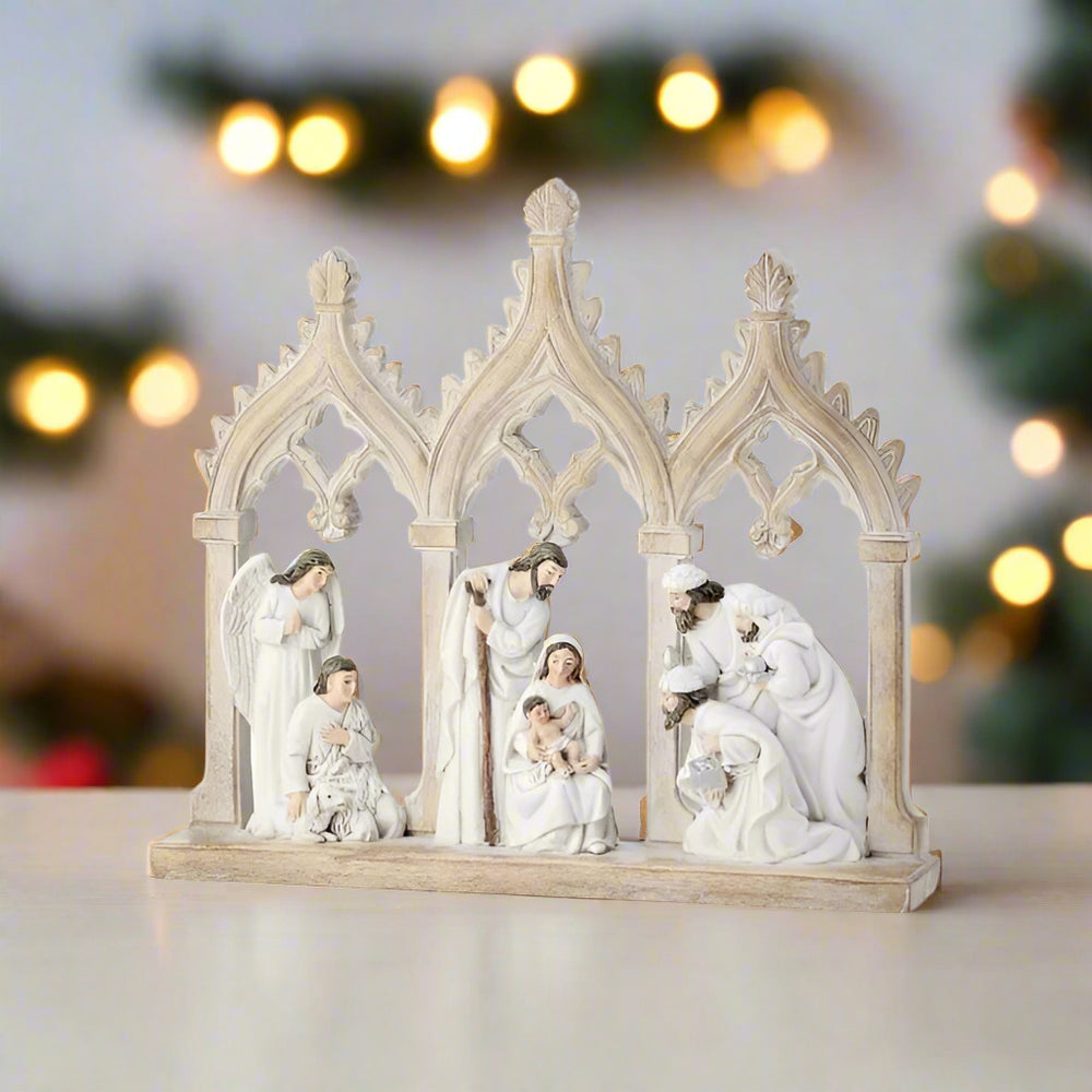 12" Ivory & White Nativity Scene