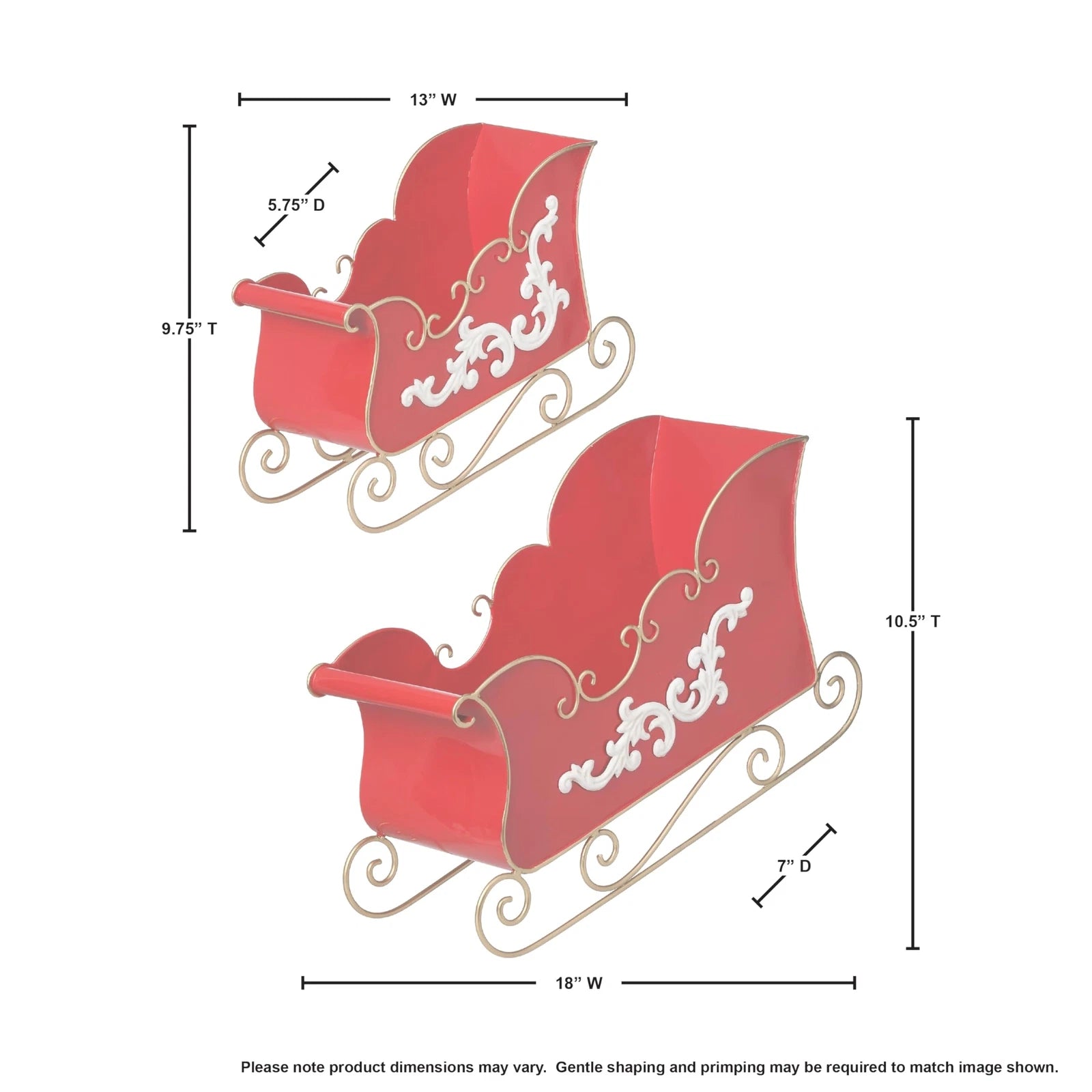 13"- 16" Red & White Sleigh Set Of 2