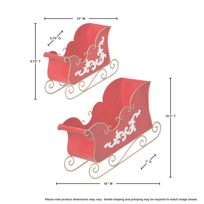 13"- 16" Red & White Sleigh Set Of 2