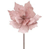 24" Blush Pink Velvet Glitter Poinsettia Stem Set Of 12