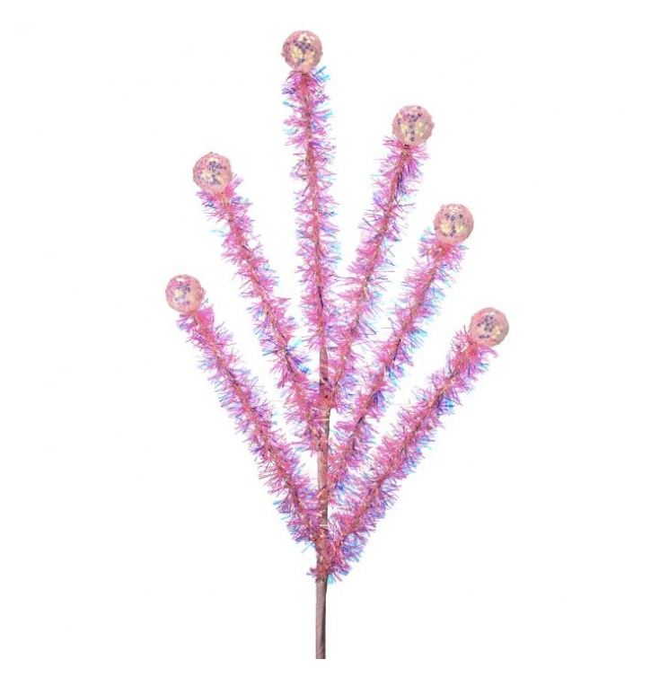 24" Pink Tinsel Glitter Ball Spray Set Of 6