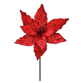 Juego de 12 varillas de flor de pascua de terciopelo rojo de 60 cm