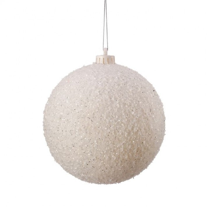 6" White Frosted Snowball Ball Ornament Set Of 4