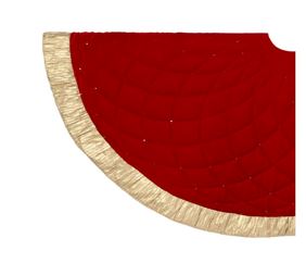 48" Red Velvet Tree Skirt With Gold Trim