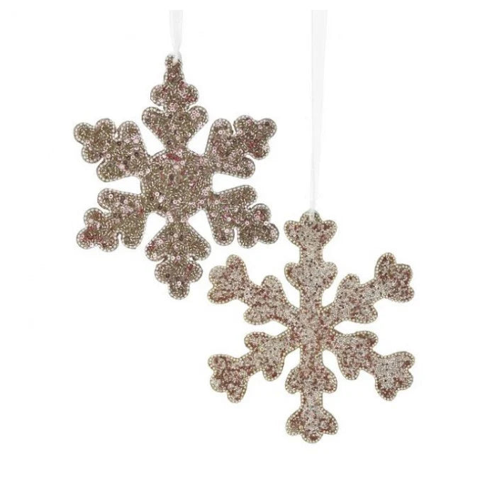 Juego surtido de 6 adornos de copo de nieve rosa con joyas de 7"