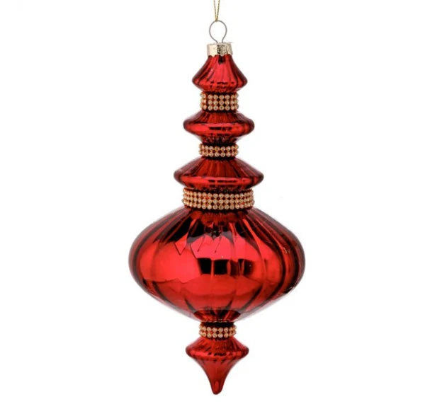 9" Burgundy Glass Finial Ornament Set Of 2