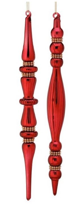 12" Burgundy Icicle Assorted Ornament Set Of 2