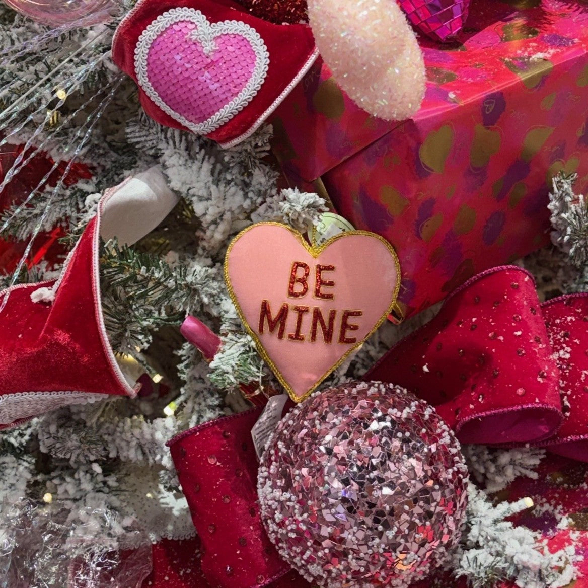 4" Embroidered Velvet Heart Ornament Assorted Set Of 4